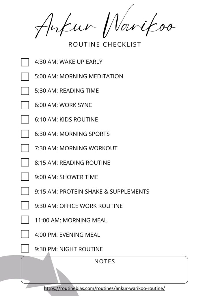 Ankur Warikoo routine checklist